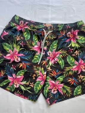 Island Haze Mens Large Floral Swim Trunks Board Shorts Mesh Lining 5 In Inseam
